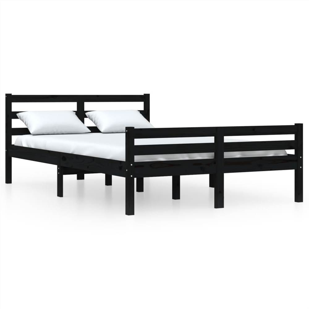 Bed Frame Black Solid Wood 140x190 Cm 7 Bed Frame Black Solid Wood 140x190 cm