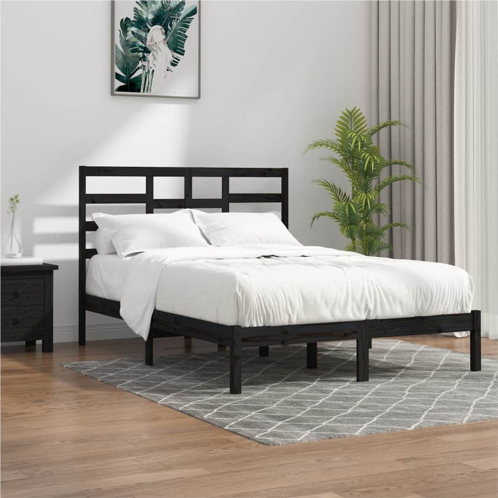 Bed Frame Black Solid Wood 140x190 cm
