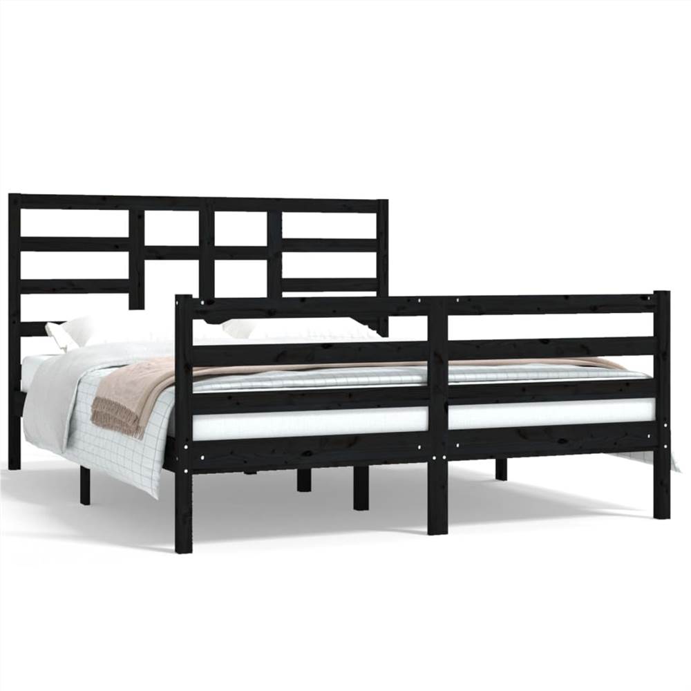 Bed Frame Black Solid Wood 150x200 Cm 5FT King Size 7 Bed Frame Black Solid Wood 150x200 cm 5FT King Size