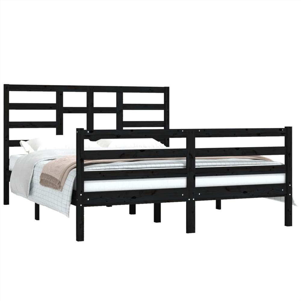 Bed Frame Black Solid Wood 150x200 Cm 5FT King Size 8 Bed Frame Black Solid Wood 150x200 cm 5FT King Size