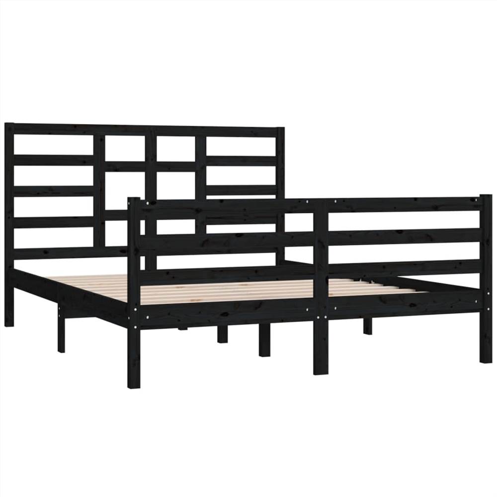 Bed Frame Black Solid Wood 150x200 Cm 5FT King Size 9 Bed Frame Black Solid Wood 150x200 cm 5FT King Size