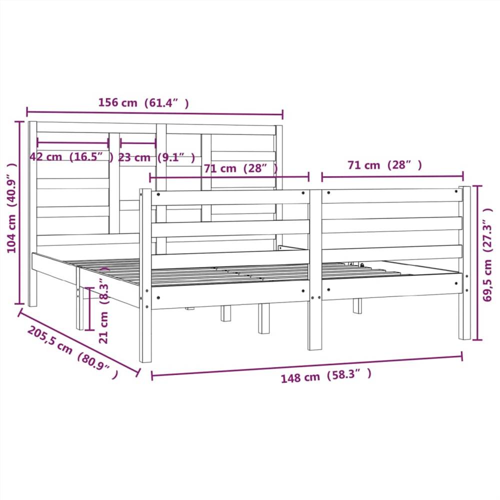 Bed Frame Black Solid Wood 150x200 cm 5FT King Size
