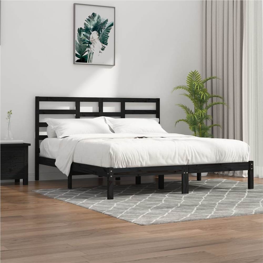 Bed Frame Black Solid Wood 200x200 cm