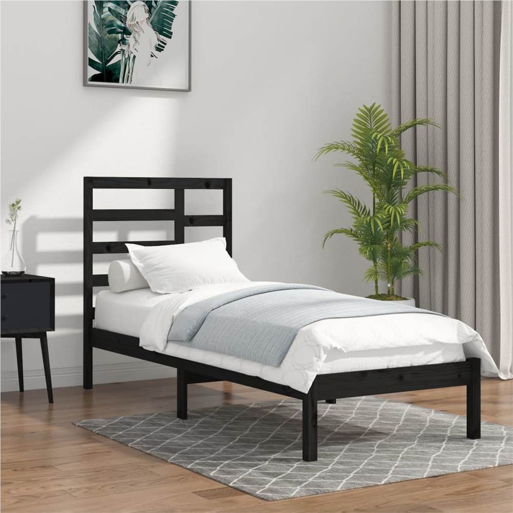 

Bed Frame Black Solid Wood 75x190 cm 2FT6 Small Single