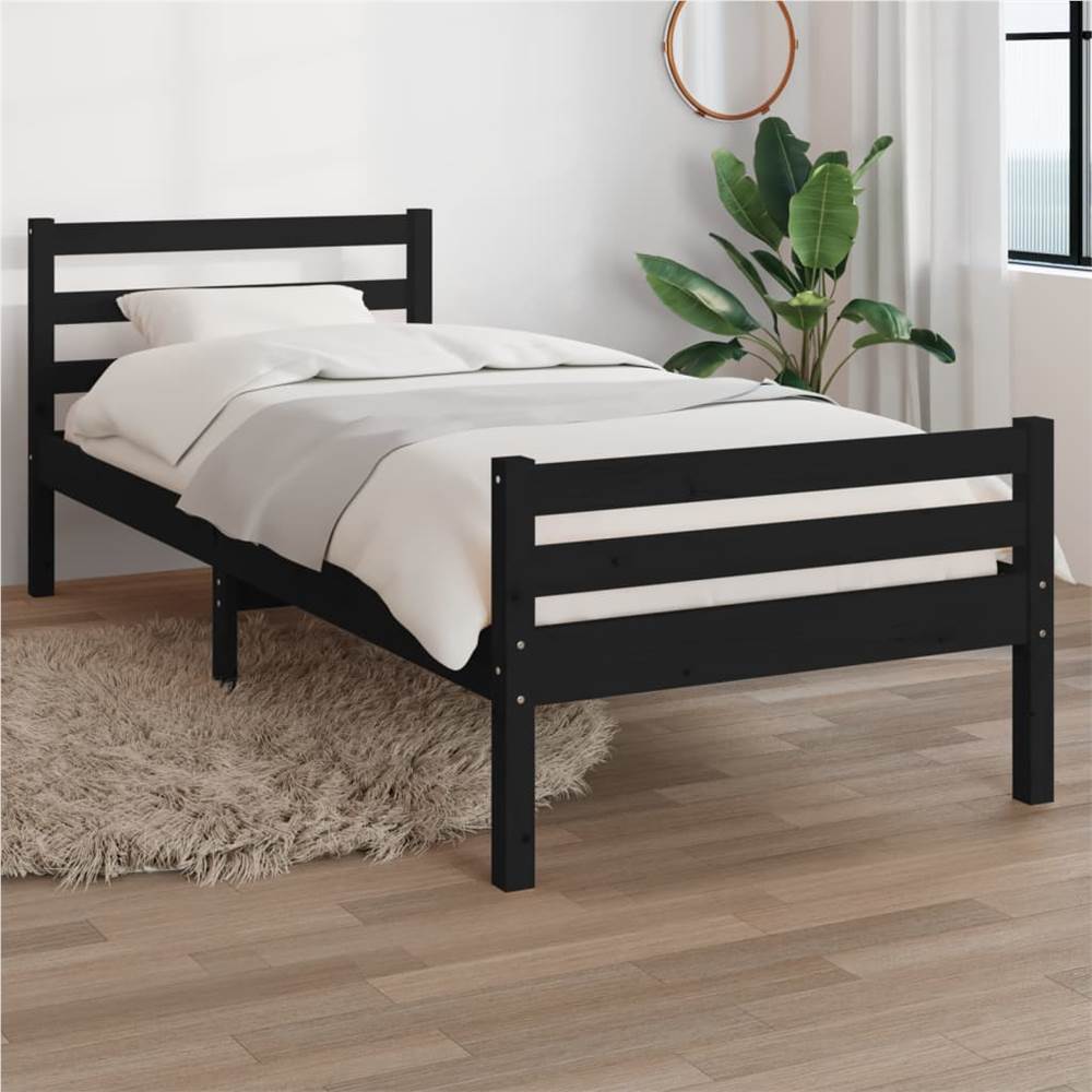 

Bed Frame Black Solid Wood 90x190 cm 3FT Single