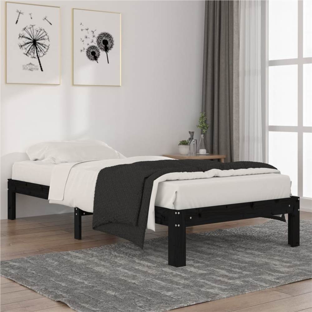 

Bed Frame Black Solid Wood Pine 90x200 cm