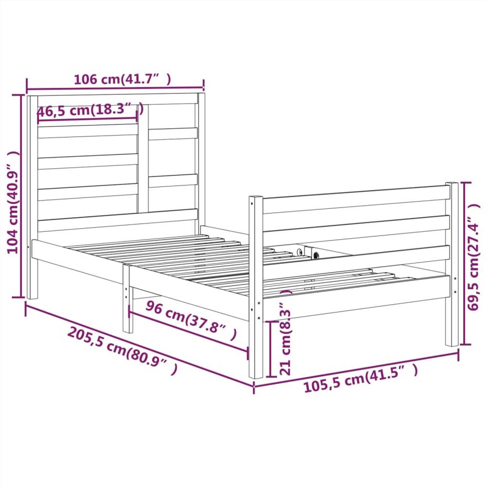 Bed Frame Grey Solid Wood 100x200 cm