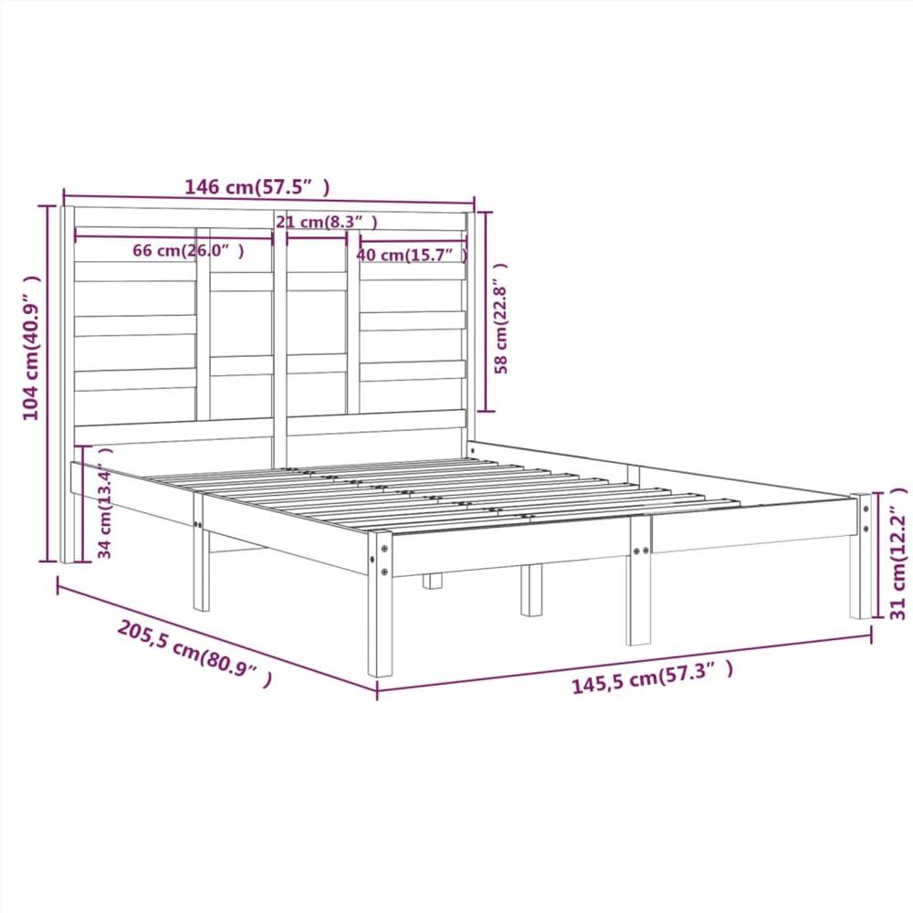 Bed Frame Grey Solid Wood 140x200 cm