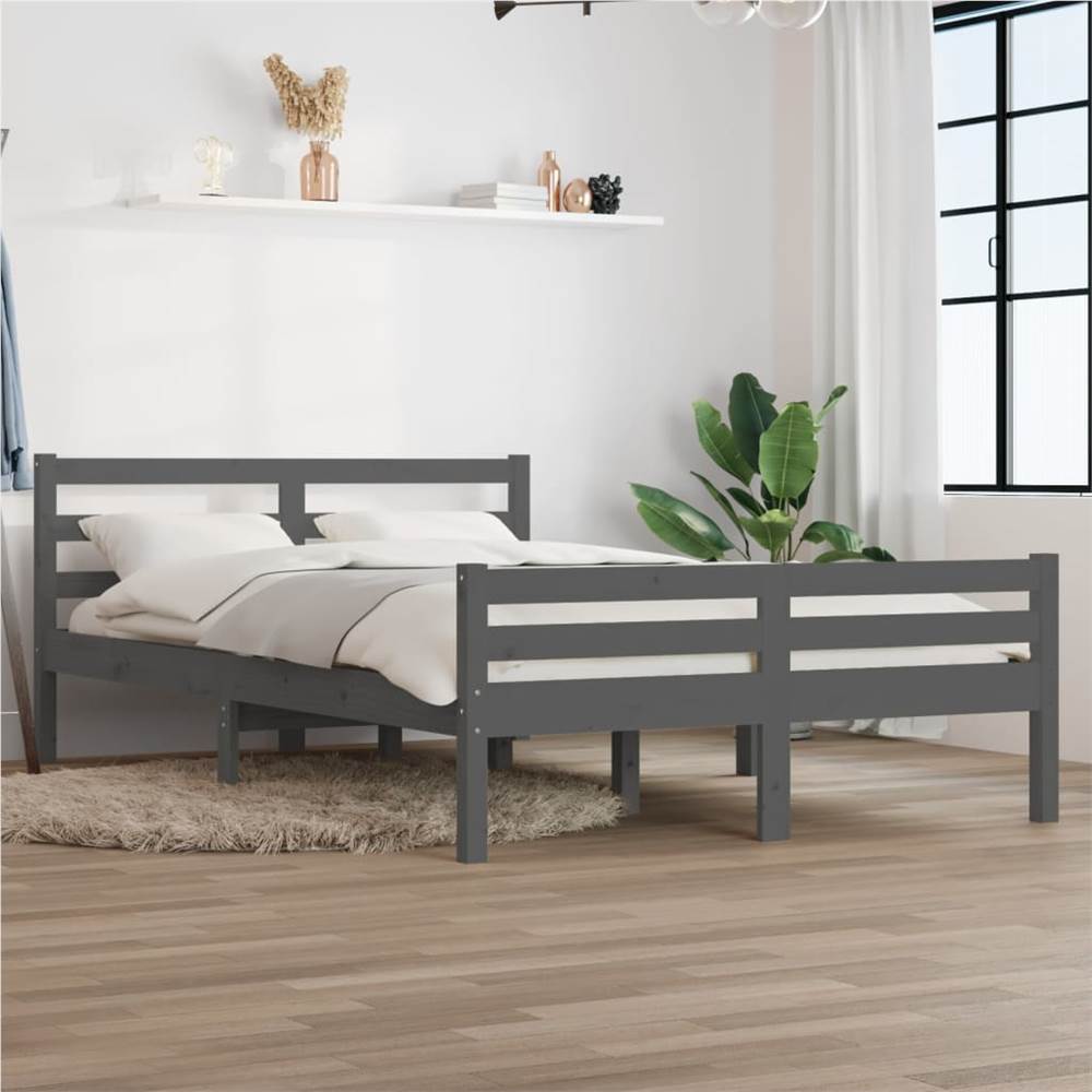 Bed Frame Grey Solid Wood 140x200 cm