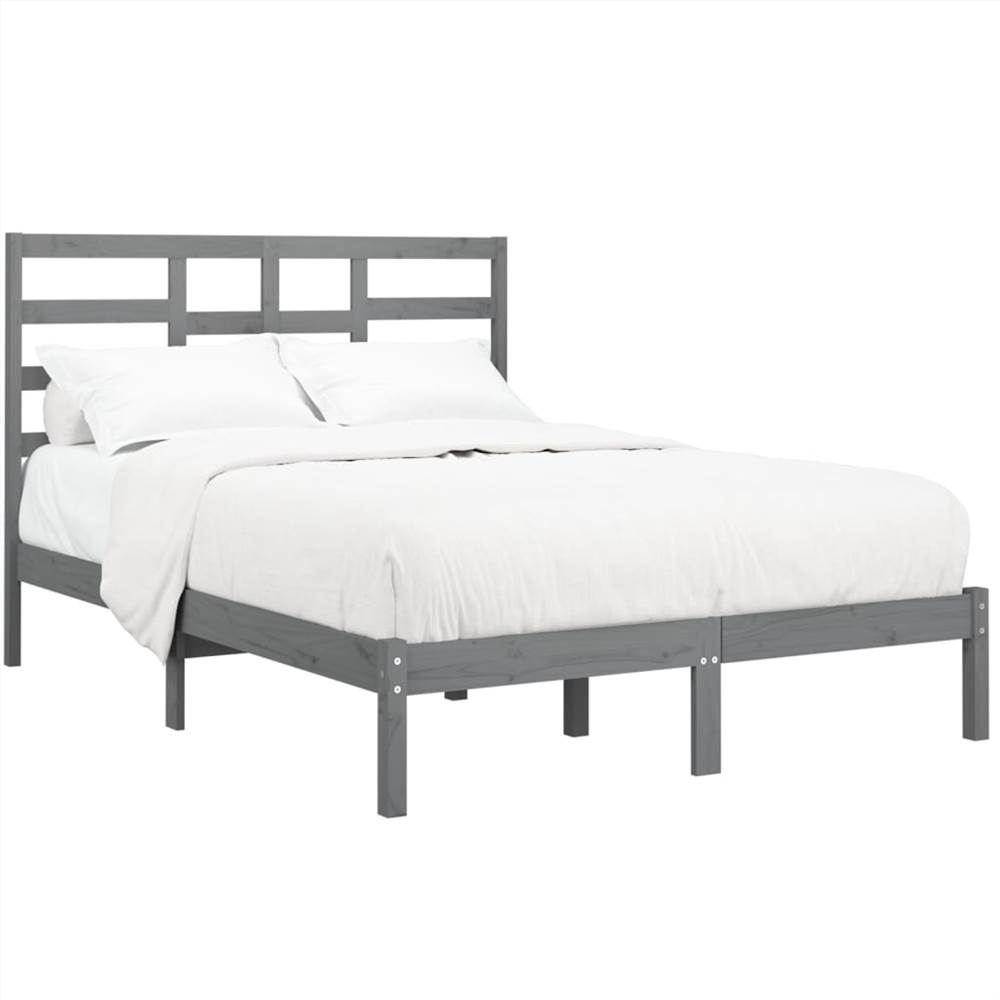 Bed Frame Grey Solid Wood 150x200 cm 5FT King Size