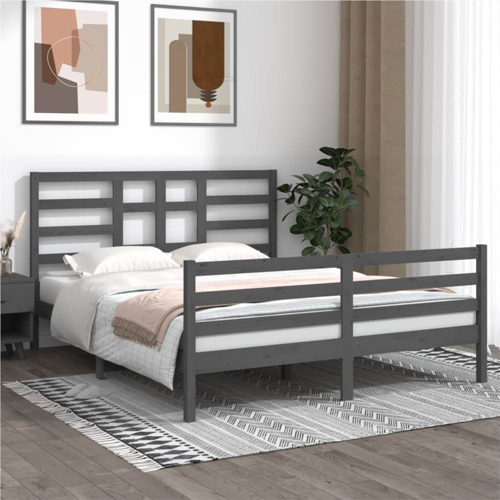 

Bed Frame Grey Solid Wood 160x200 cm
