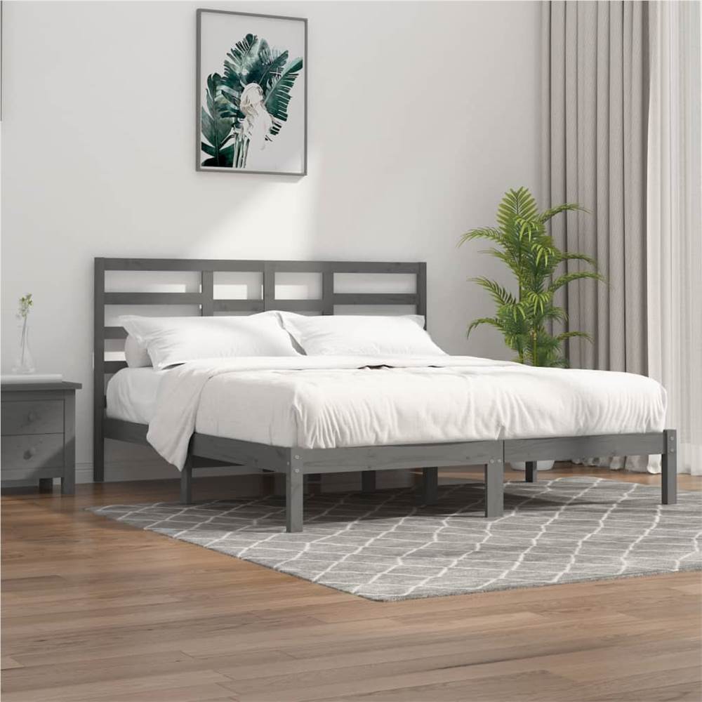 

Bed Frame Grey Solid Wood 180x200 cm 6FT Super King