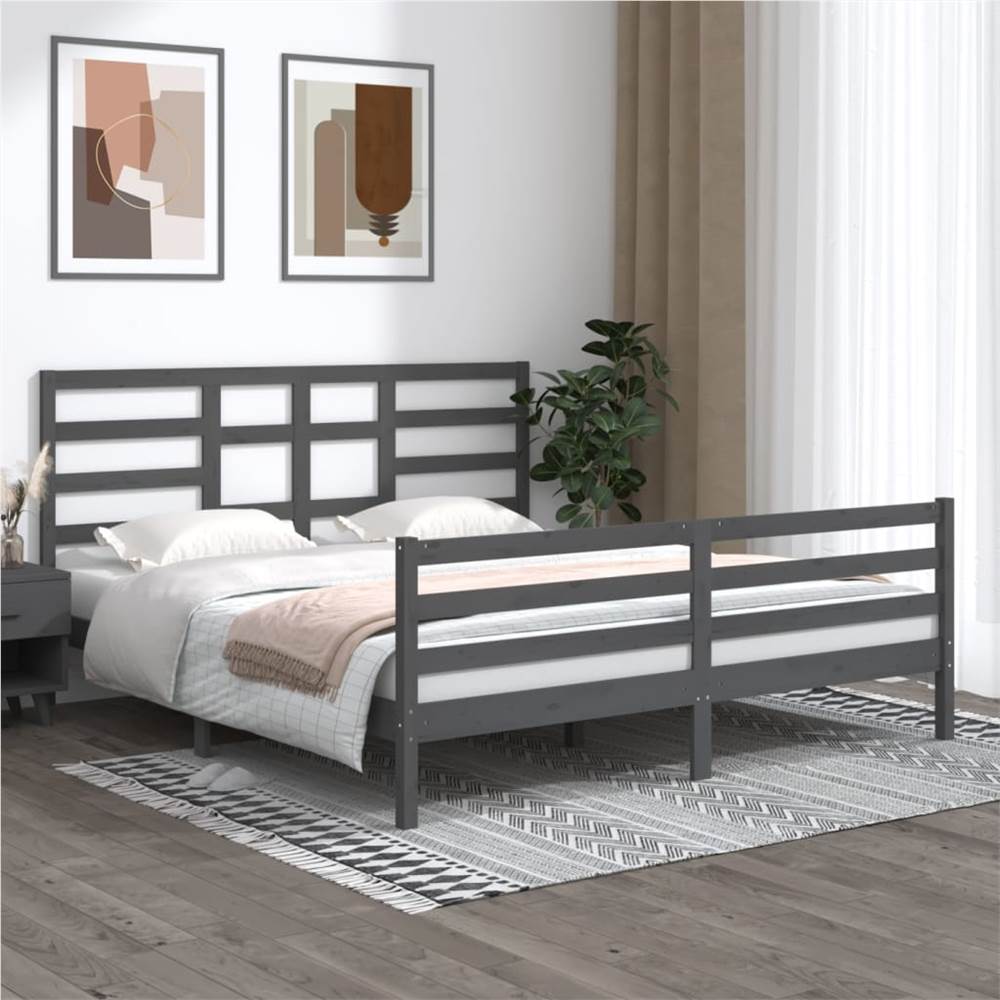 

Bed Frame Grey Solid Wood 180x200 cm 6FT Super King