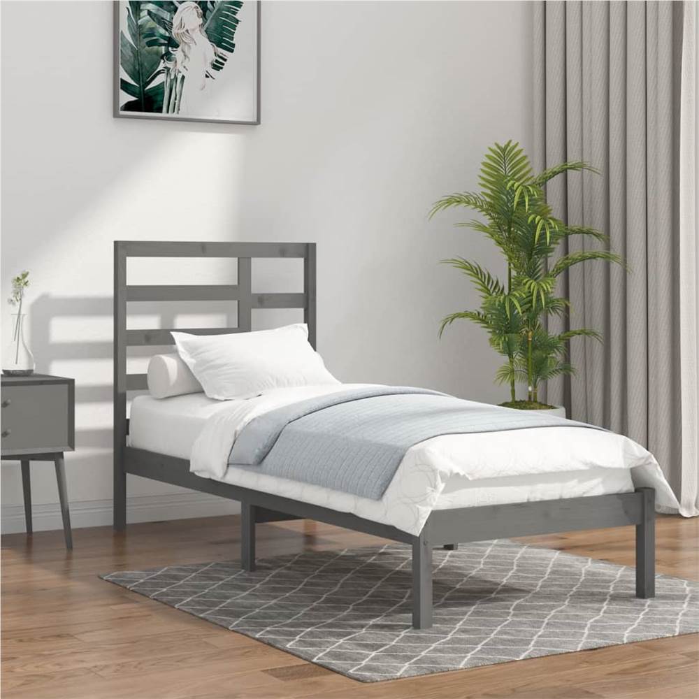 

Bed Frame Grey Solid Wood 75x190 cm 2FT6 Small Single