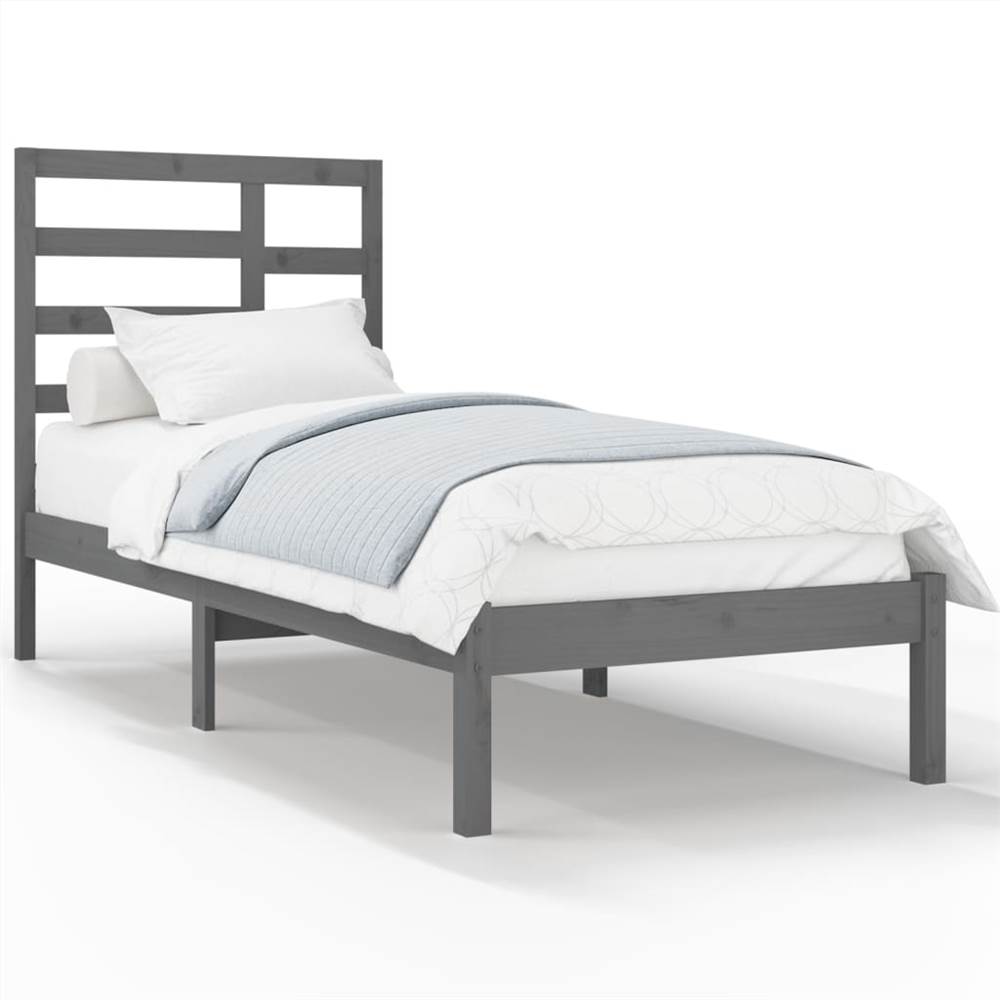 Bed Frame Grey Solid Wood 75x190 cm 2FT6 Small Single