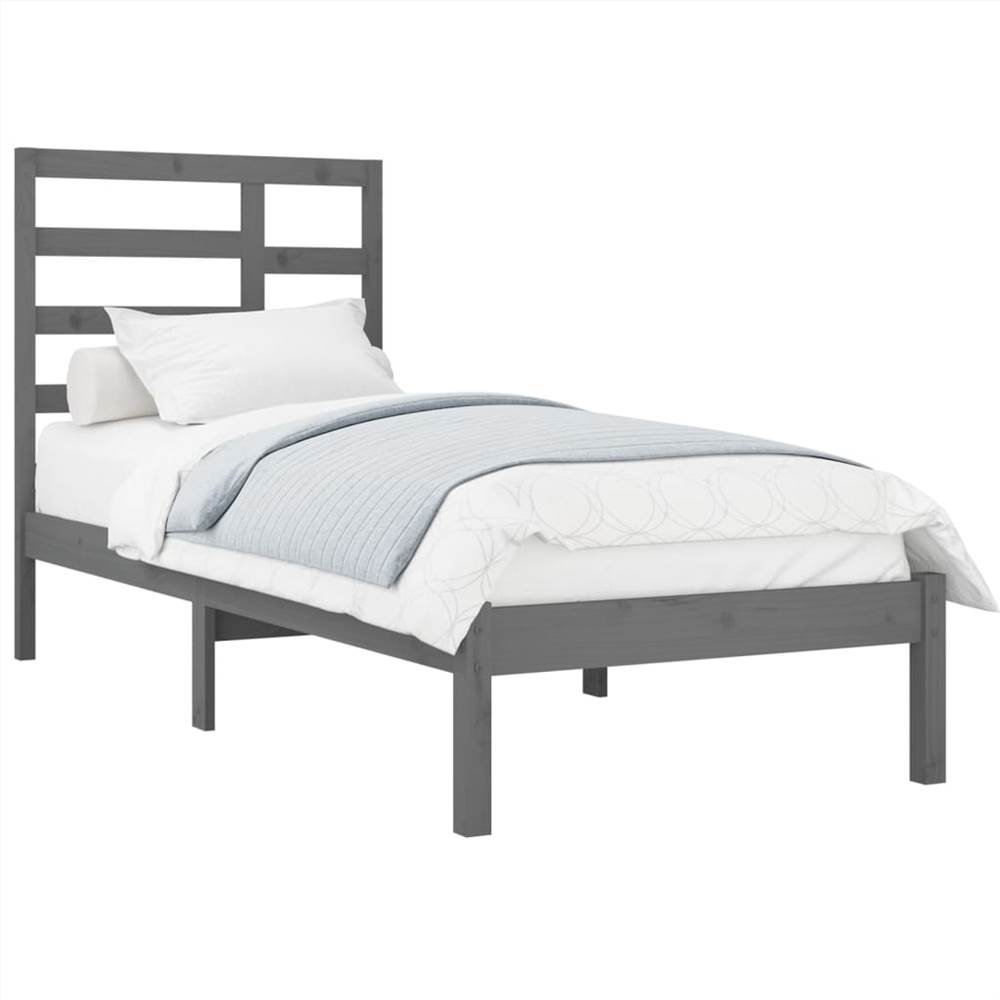 Bed Frame Grey Solid Wood 75x190 cm 2FT6 Small Single