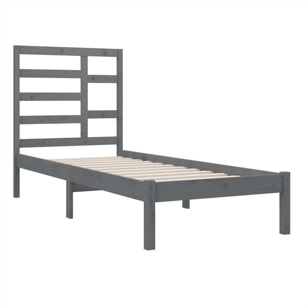 Bed Frame Grey Solid Wood 75x190 cm 2FT6 Small Single