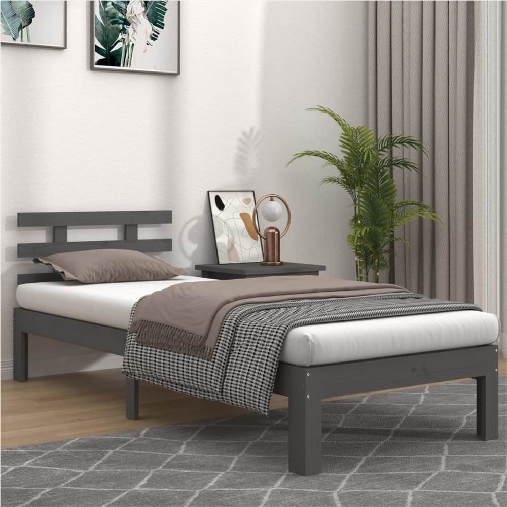 

Bed Frame Grey Solid Wood 75x190 cm 2FT6 Small Single