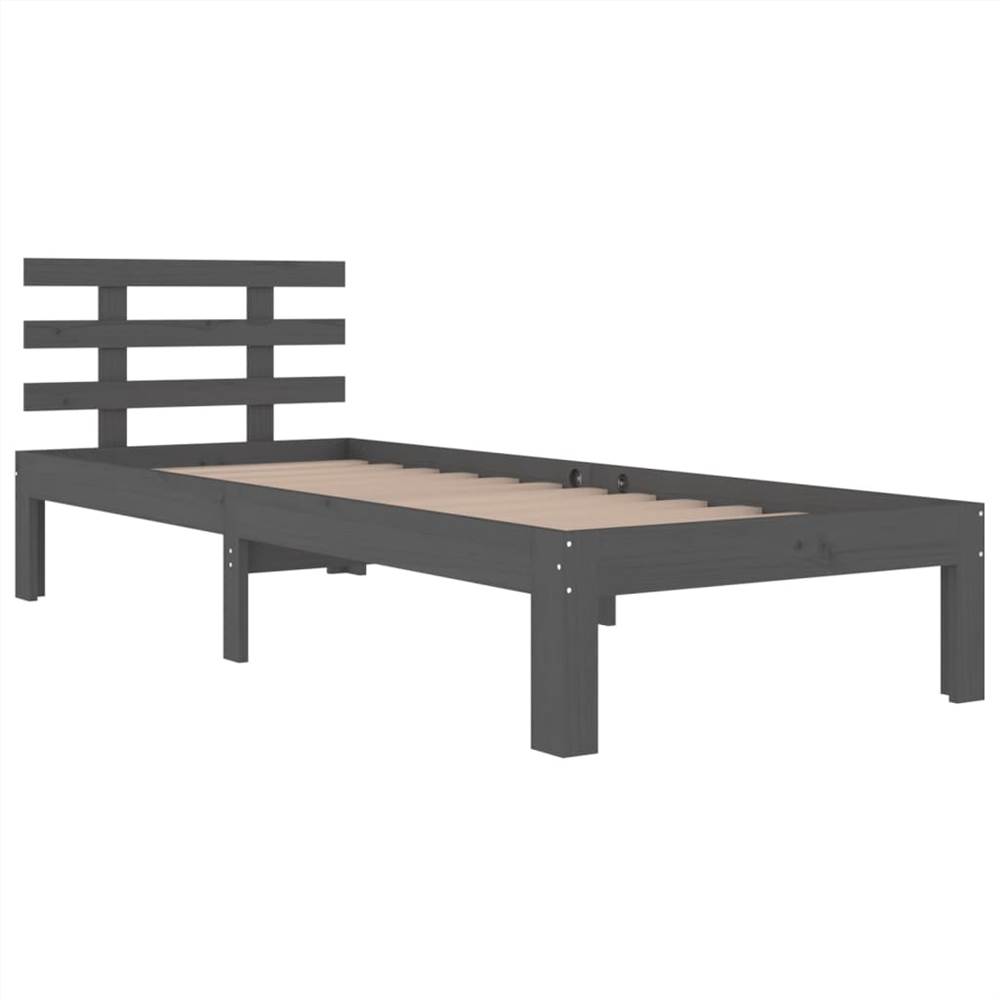 Bed Frame Grey Solid Wood 75x190 cm 2FT6 Small Single