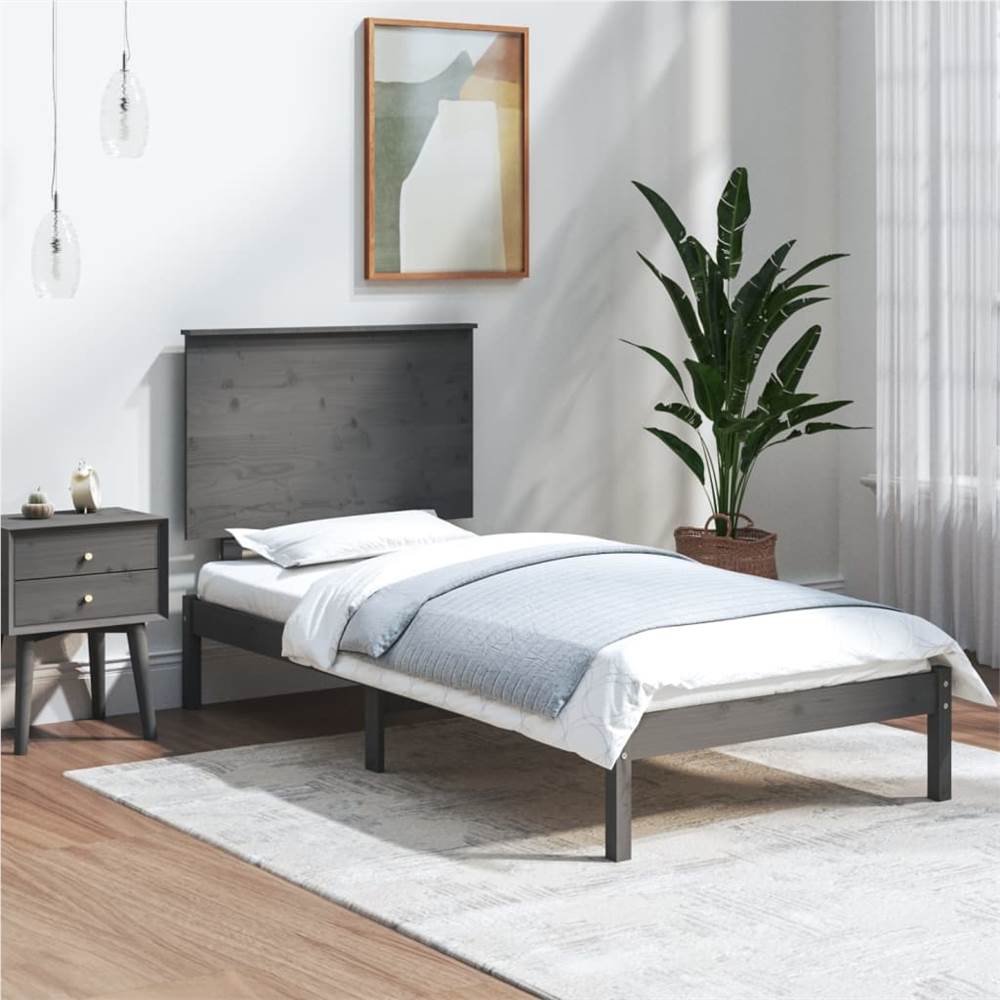 Estructura de cama individual de madera maciza gris 90x190 cm 3FT