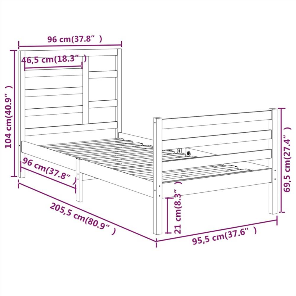 Bed Frame Grey Solid Wood 90x200 cm
