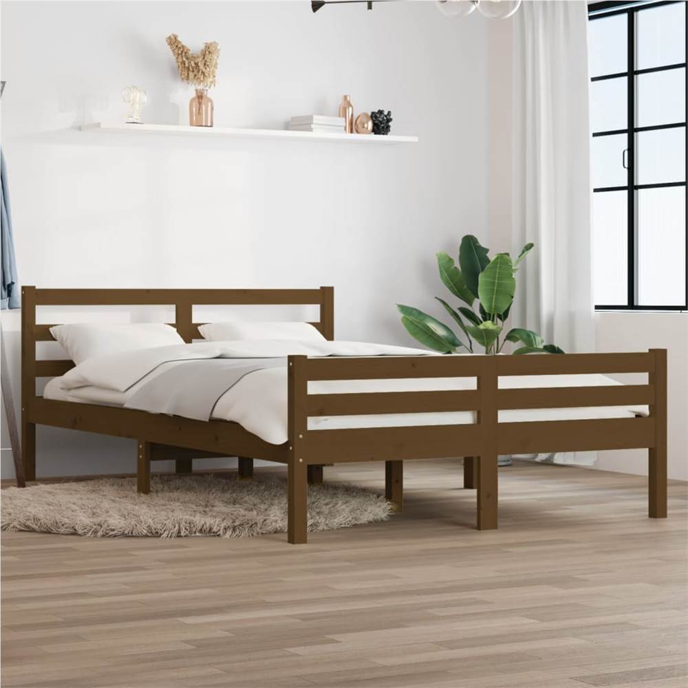 Bed Frame Honey Brown Solid Wood 120x190 cm 4FT Small Double