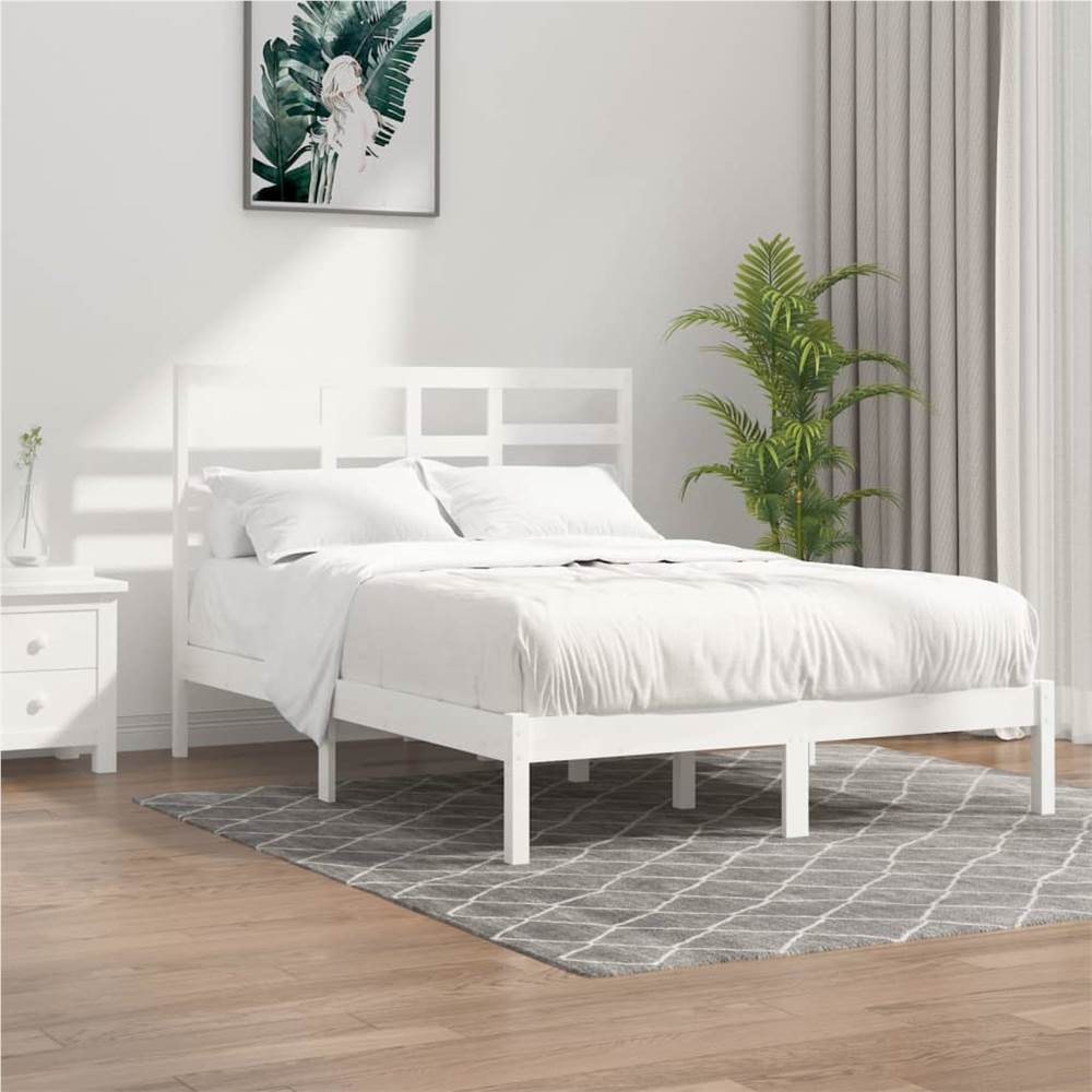 

Bed Frame White Solid Wood 140x190 cm