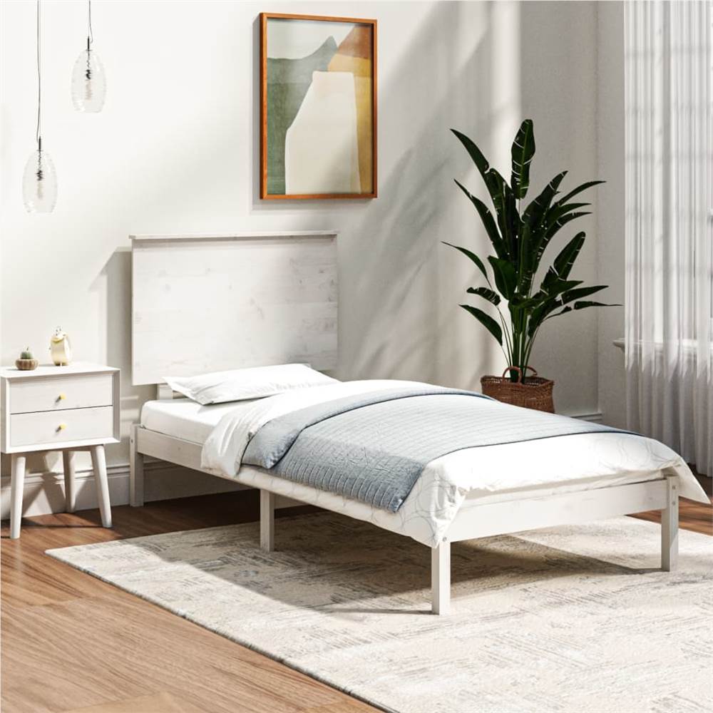 

Bed Frame White Solid Wood 75x190 cm 2FT6 Small Single