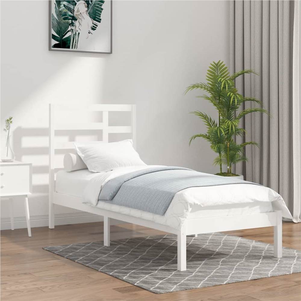 Bed Frame White Solid Wood 90x190 cm 3FT Single