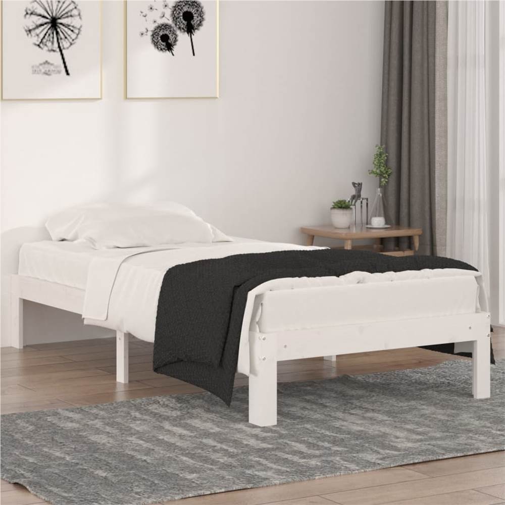 

Bed Frame White Solid Wood 90x200 cm 3FT Single
