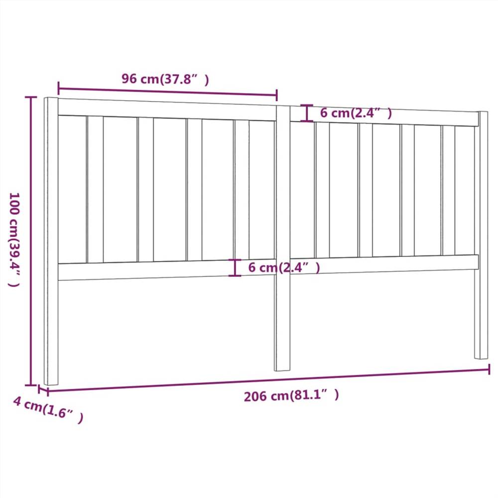Bed Headboard Honey Brown 206x4x100 cm Solid Wood Pine