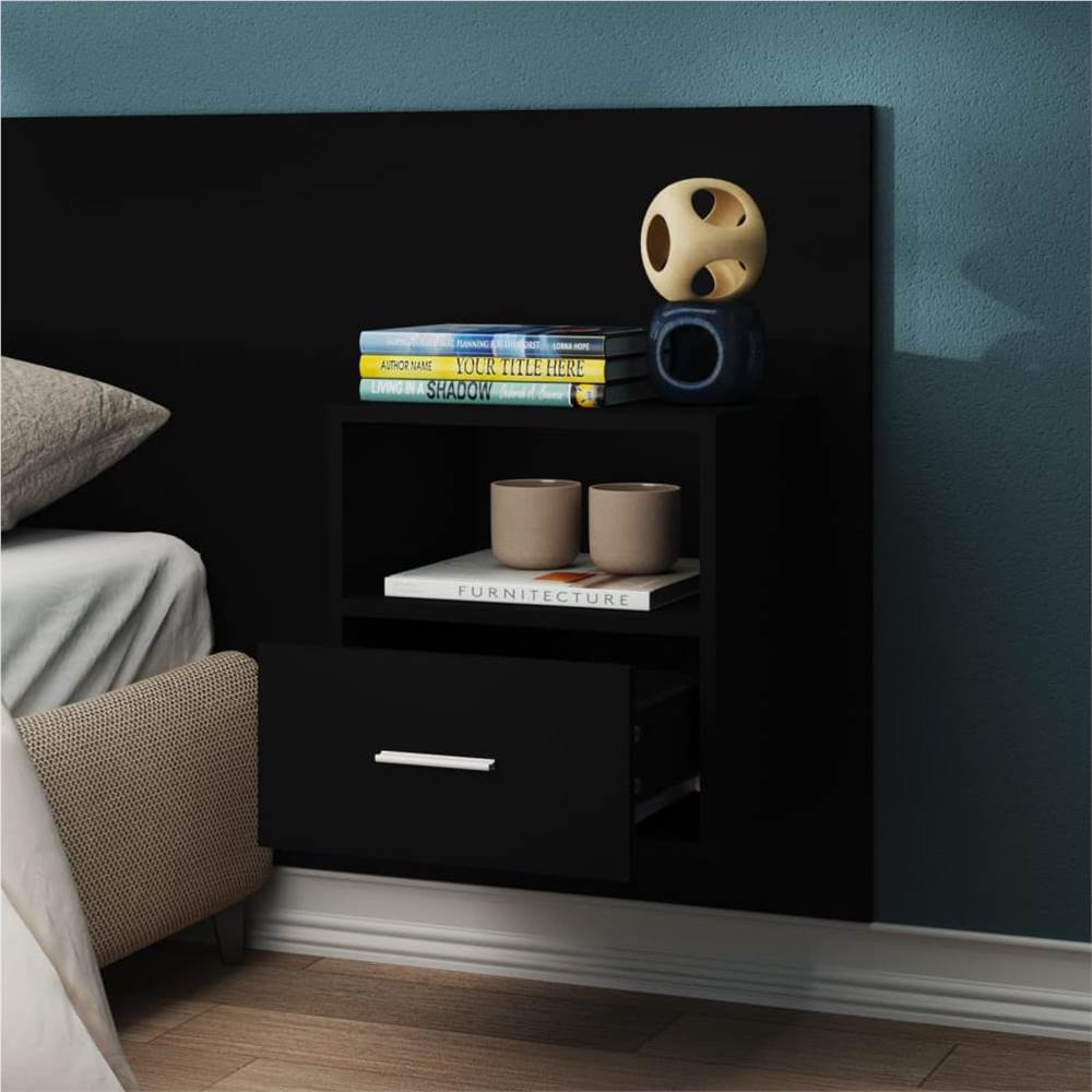 Wall Bedside Black Engineered Wood