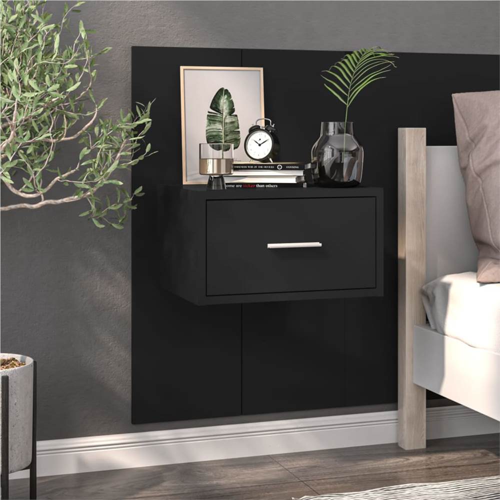 

Wall Bedside Cabinet Black Engineered Wood