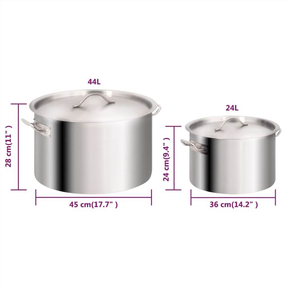 2 Piece Stock Pot Set 44/24 L Stainless Steel