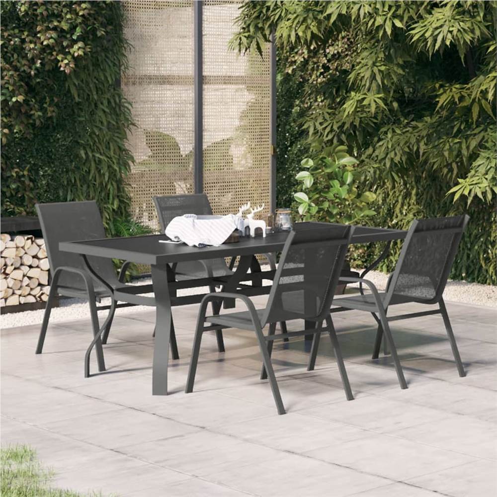 

5 Piece Garden Dining Set Grey and Black