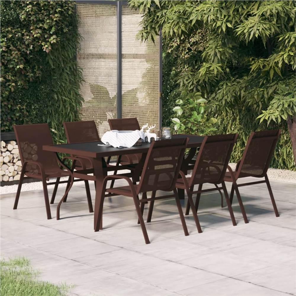 

7 Piece Garden Dining Set Brown and Black