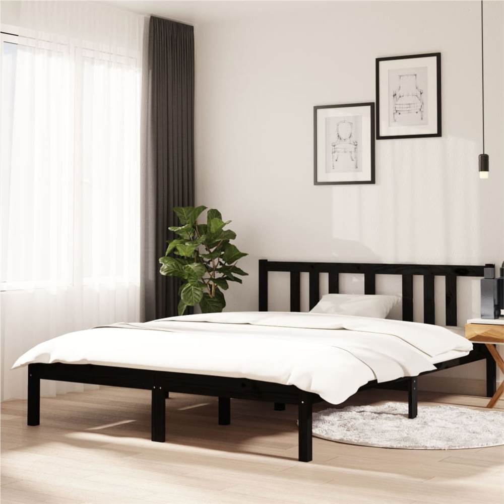 

Bed Frame Black Solid Wood 140x190 cm