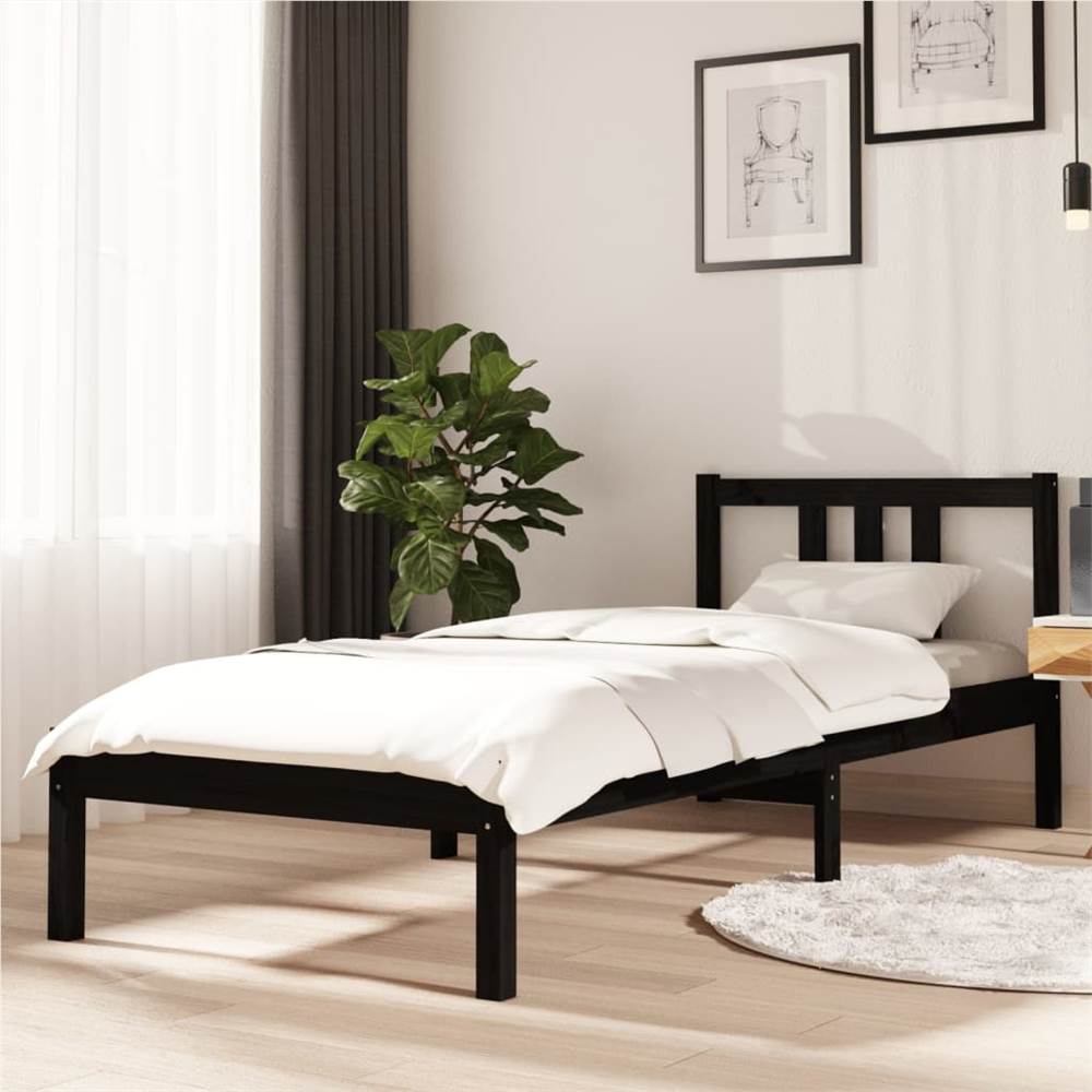 Bed Frame Black Solid Wood 75x190 cm 2FT6 Small Single