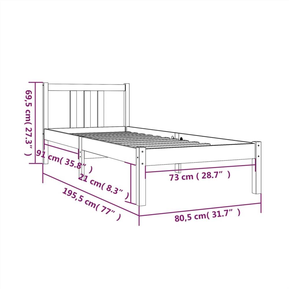 Bed Frame Black Solid Wood 75x190 cm 2FT6 Small Single
