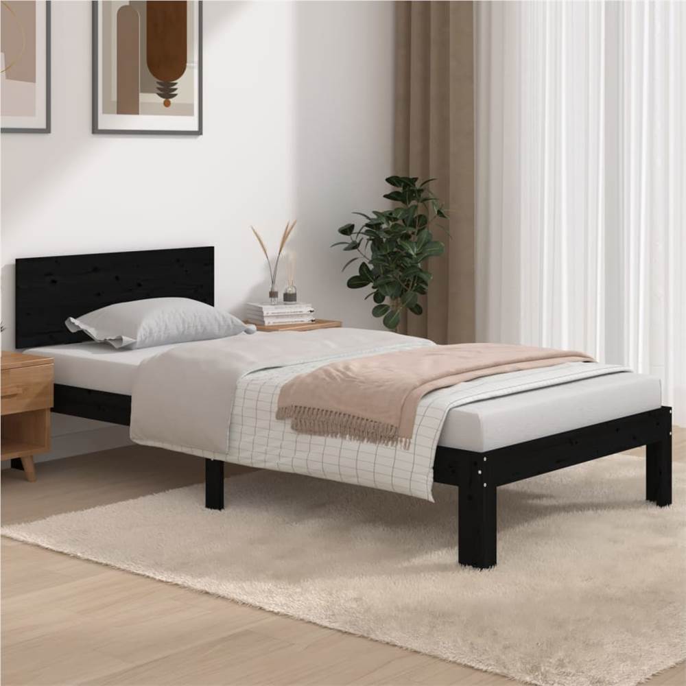 

Bed Frame Black Solid Wood 90x200 cm 3FT Single