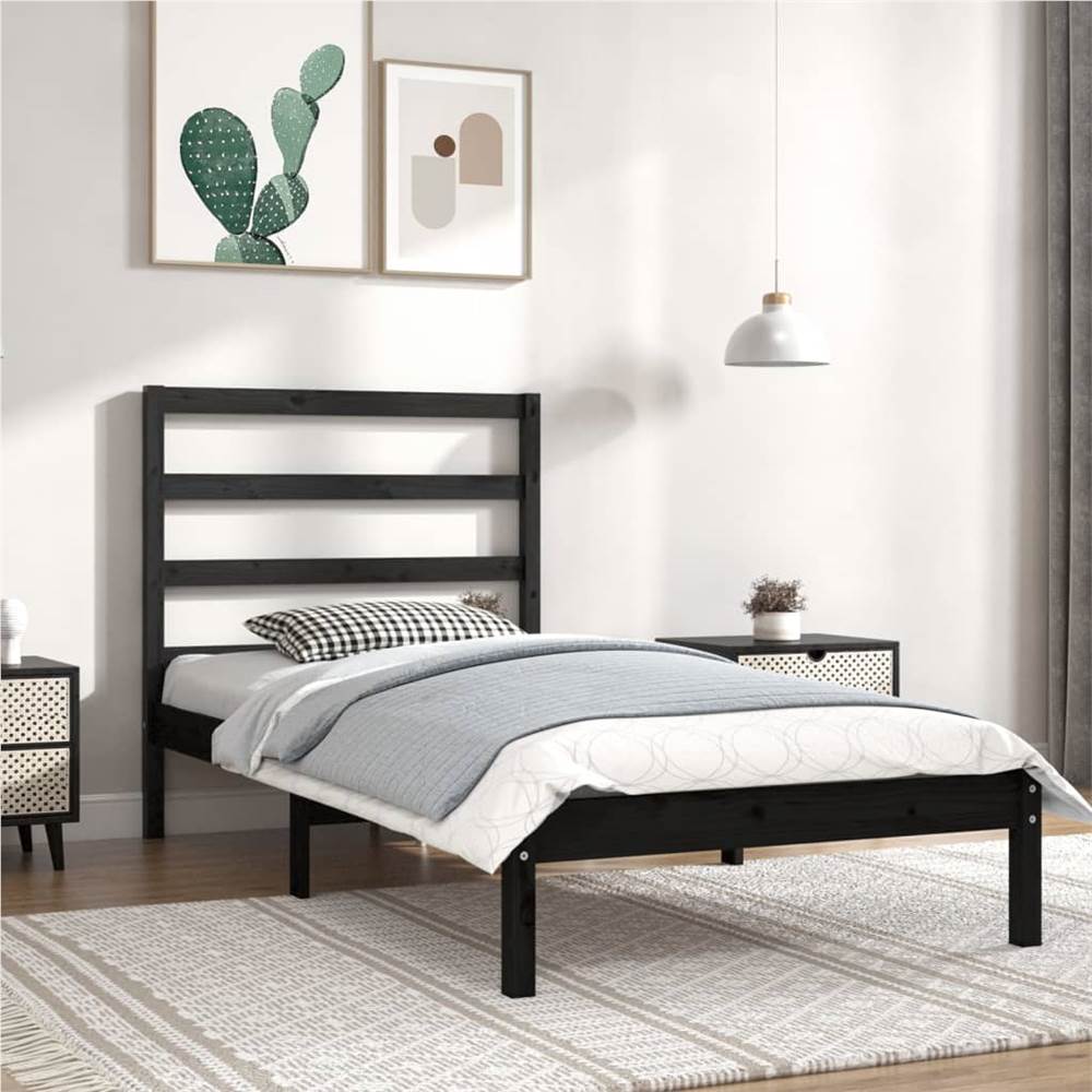 Bed Frame Black Solid Wood Pine 100x200 cm