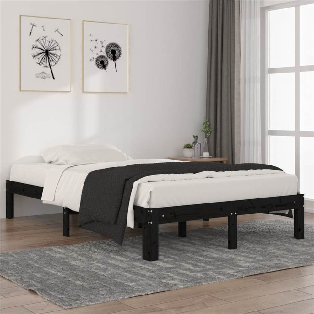 Bed Frame Black Solid Wood Pine 120x200 cm
