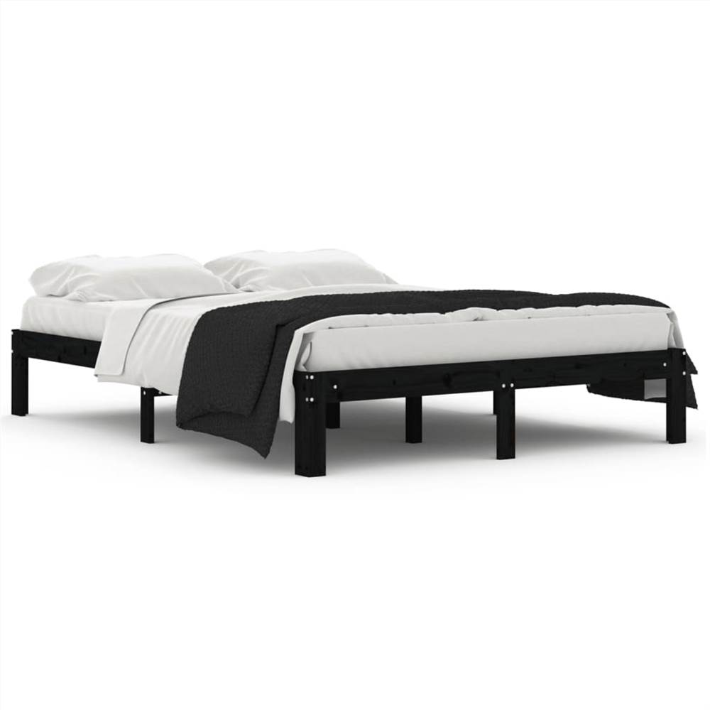 Bed Frame Black Solid Wood Pine 140x190 cm
