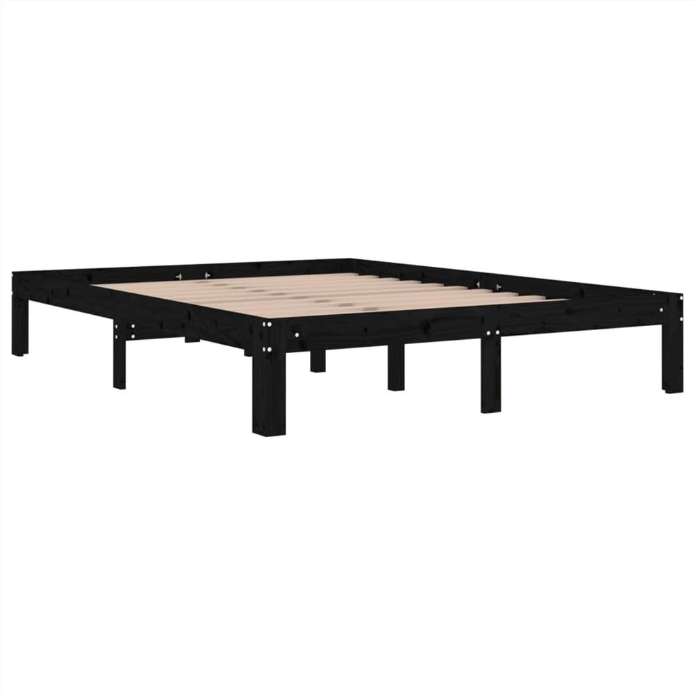 Bed Frame Black Solid Wood Pine 140x190 cm