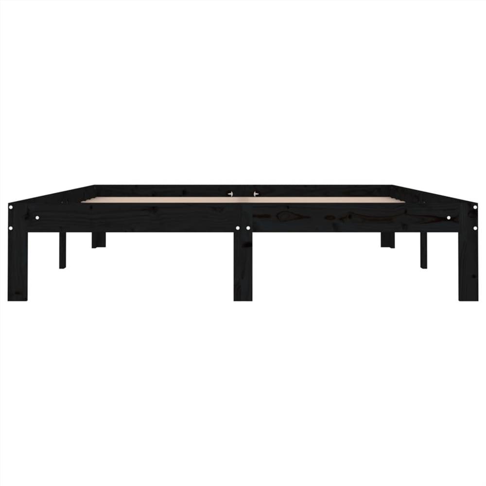 Bed Frame Black Solid Wood Pine 140x190 cm