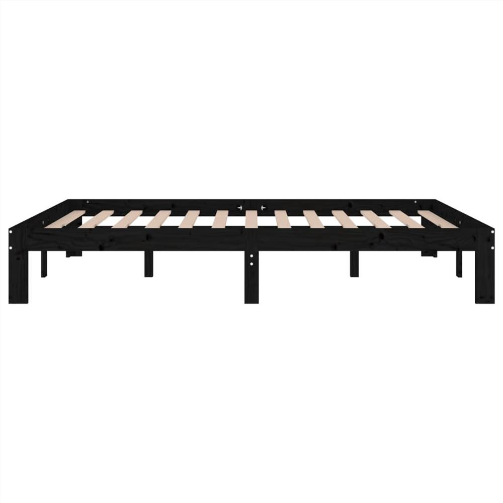 Bed Frame Black Solid Wood Pine 140x190 cm