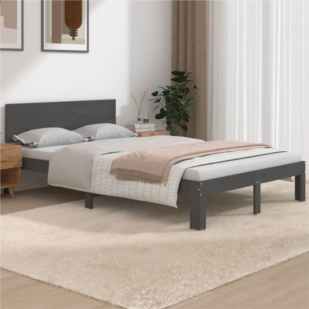 Bed Frame Grey Solid Wood 120x200 cm 4FT Small Double