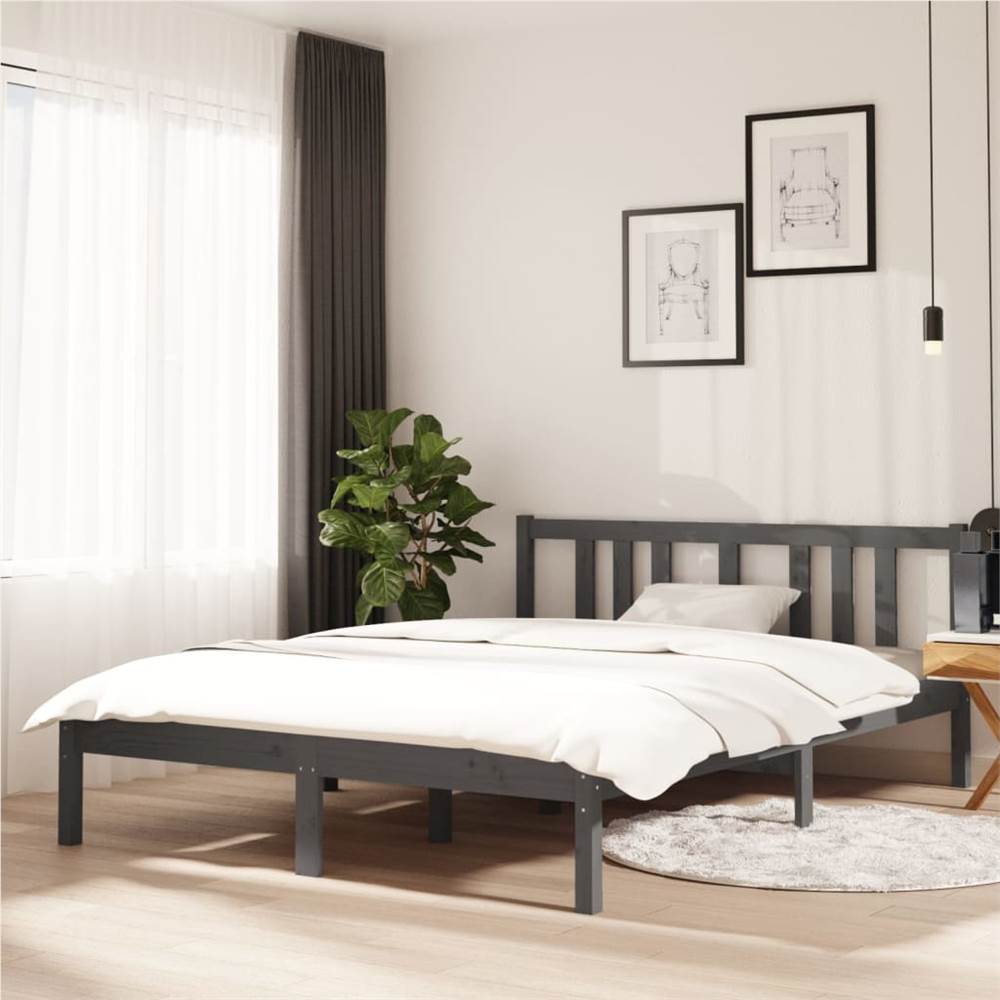 

Bed Frame Grey Solid Wood 135x190 cm 4FT6 Double