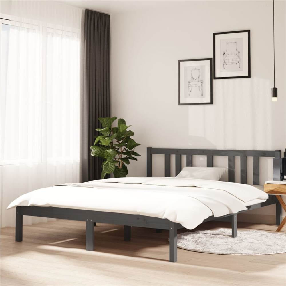 

Bed Frame Grey Solid Wood 140x190 cm