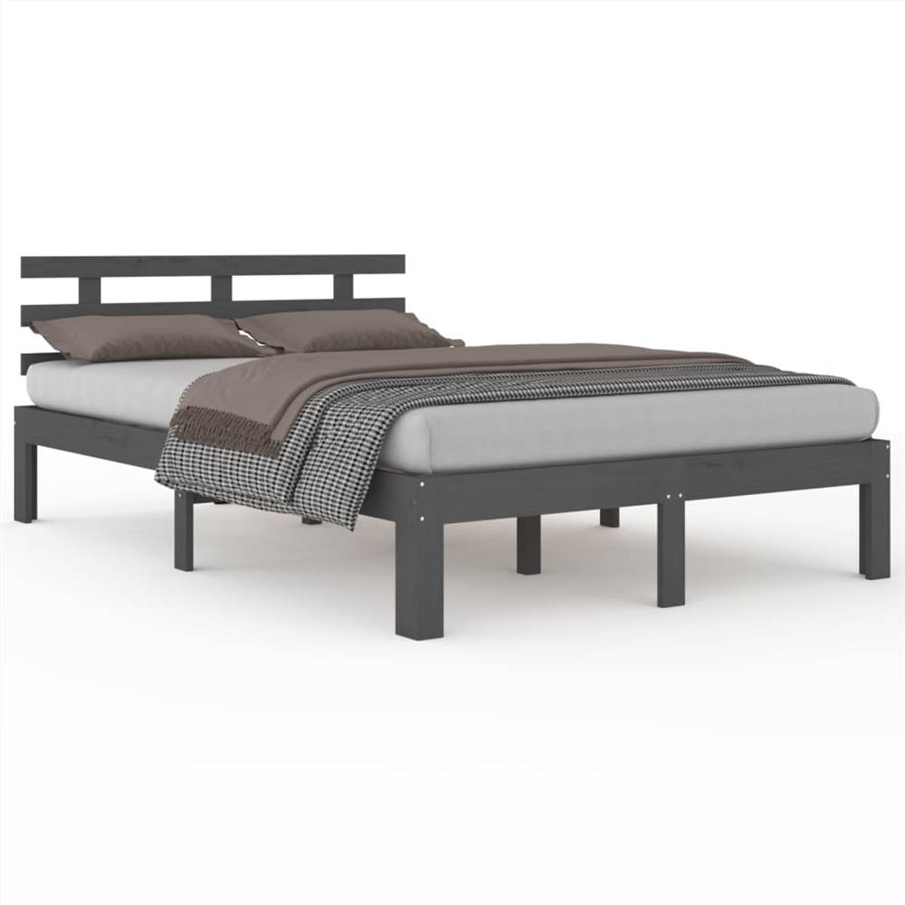 Bed Frame Grey Solid Wood 140x190 cm